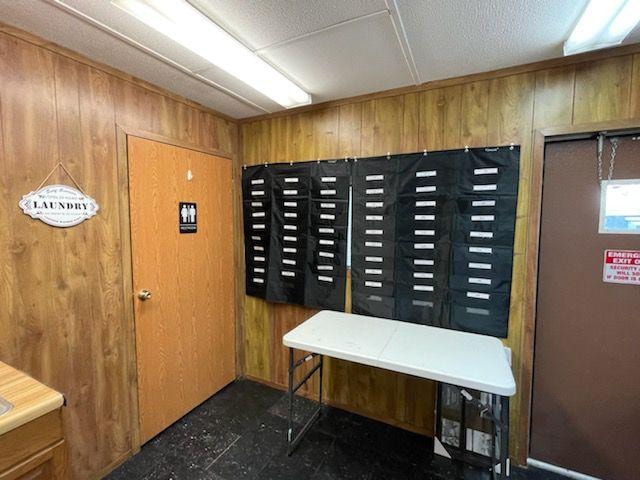 Laundry room folding table and mail organizer at Sugar Land RV Park